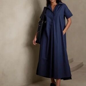 Banana Republic Rhyah Minimalist Poplin Maxi Dress Lagenlook L